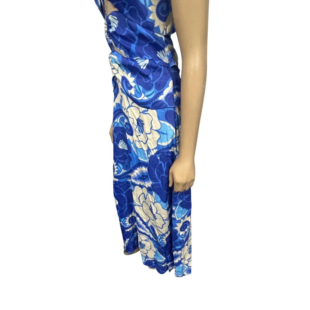 Farm Rio Blue Floral Cutout Halter Maxi Dress Tropical Print Boho Sleeveless | M - Picture 10 of 13
